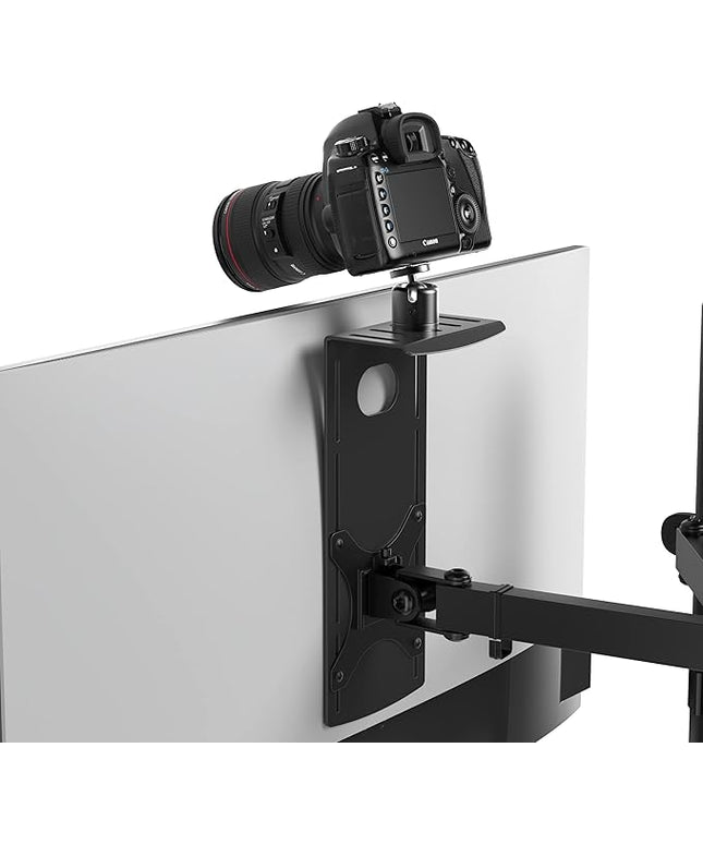 HumanCentric DSLR Monitor Mount Small, Desk Camera Mounting, Light Webcam, Microphone Shelf for Monitor VESA Arm, Replace Clamp Tripods, 100x100mm Patterns, Aluminum, Hardware Included