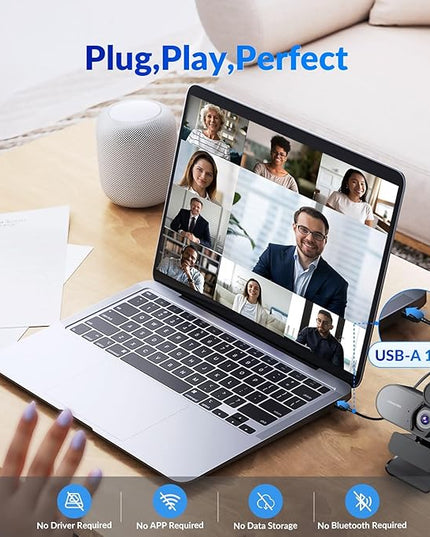 4K Webcam with Sony Sensor, PDAF Autofocus, 1080P@60FPS, 2 Noise Reduction Mics, Auto Light Correction, USB Plug&Play, Privacy Cover, 79°FOV, Streaming Camera for PC, Mac, Laptop, Video Calls