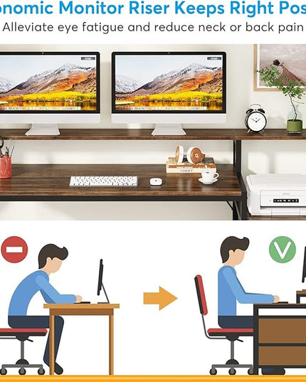 Tribesigns 63 Inch Computer Desk with File Drawer Cabinet, Ergonomic Office Desk with Monitor Stand, Industrial Computer Table with Printer Space, Wood PC Table Workstation Desk for Home Office