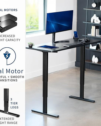 VIVO Electric 60 x 24 in Dual Motor Sit Stand Desk, Memory Height Adjustment, 2B Series, Black Top Black Frame, DESK-KIT-2B6B
