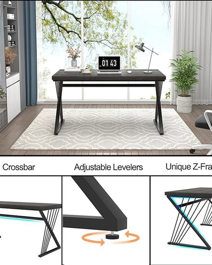FOLUBAN Modern Home Office Desk, Rustic Wood and Metal Computer Desk, Writing Study Gaming Table PC Desks for Living Room Bedroom, Industrial Dark Gray, 53 inch