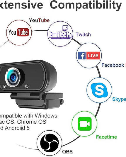 1080p Webcam with Microphone, USB Web Camera 110-Degree View Angle Computer Camera,Webcam Tripod/Privacy Cover included,Plug and Play Web Cam for pc laptop computer mac Video Conferencing Streaming