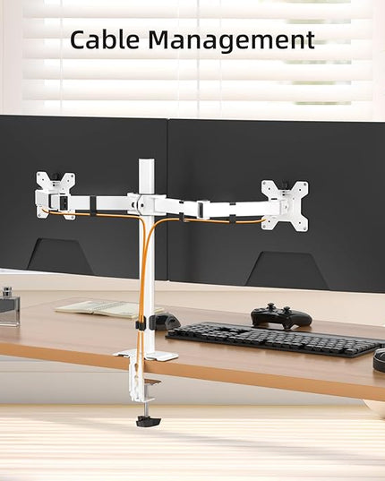 Suptek Dual Monitor Desk Mount, Adjustable Dual Monitor Arm for 2 Monitor Screens up to 42 inch, Extra Tall 15.75" Pole Monitor Stand for Desk, Holds up to 22 lbs,White(MD9442LW)
