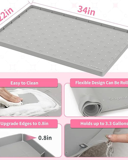 Sdpeia Under Sink Mat 34"×22" Waterproof Silicone Cabinet Liner & Sink Protector for Kitchen & Bathroom, Multi-Purpose Organizers Tray for Pets, Laundry, Cat Litter Mat