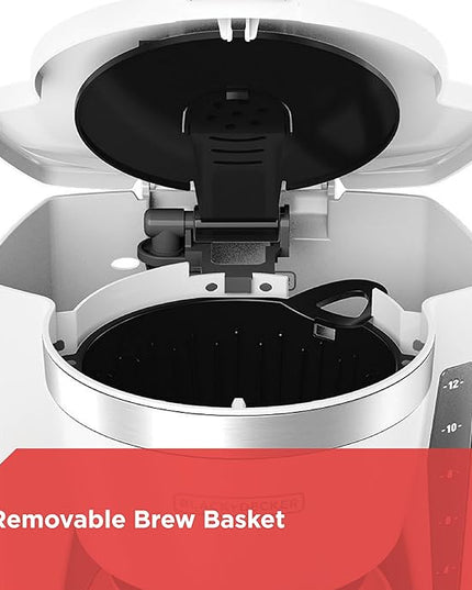 BLACK+DECKER CM1160W-1 CM1160W 12-Cup Programmable Coffeemaker, White/Stainless Steel