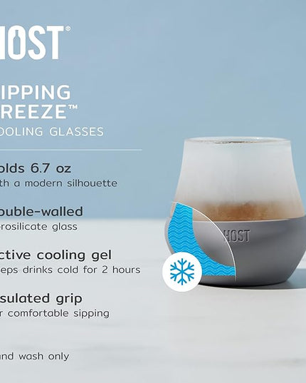 Host Tasting Glass FREEZE, Whiskey Tasting Glasses with Active Cooling Gel, Whiskey Lover Gifts, Gray 6.7oz Set of 2