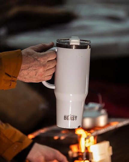 Beast 42 oz Tumbler with Handle Stainless Steel Vacuum Insulated Coffee Ice Cup Double Wall Travel Flask (Arctic White)