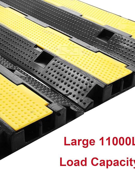 Reliancer 3 Pack Dual Channel Rubber Cable Protector Ramp 2 Channel Traffic Speed Bump 11000lbs Capacity Heavy Duty Driveway Hose Cover Ramp Cord Track Protector Wires Concealer w/Flip-Open Top Cover
