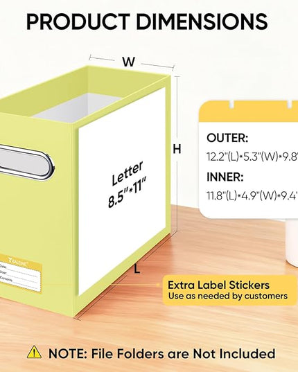 BALEINE File Organizer Box, Cardboard File Folder Organizer with Handle for Letter Size, Portable Collapsible Hanging Filing Box for Home Office Document Storage (2 Pack, Yellow)