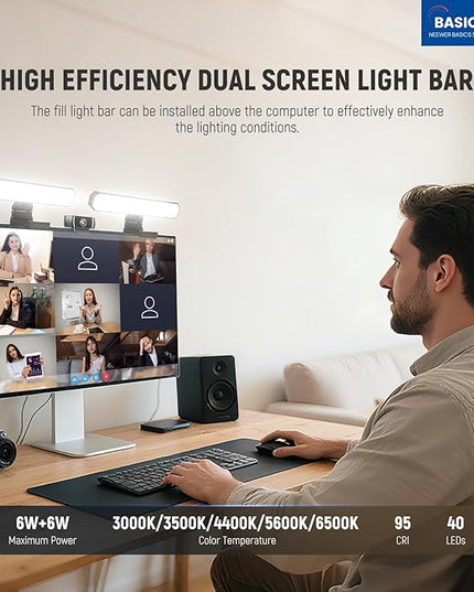 NEEWER Basics 12W Dual Monitor Light Bar with Stands, LED Lamp for Home Office Video Conference Lighting Desk Computer Laptop Webcam Zoom Streaming, Bi Color, Remote/Touch Control Dimmable, L10