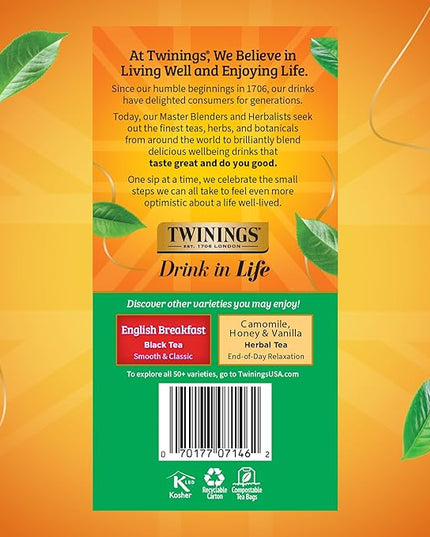 Twinings Irish Breakfast Black Tea Individually Wrapped Bags, 50 Count (Pack of 6), Flavourful, Bold, Robust, Caffeinated, Enjoy Hot or Iced, 300 Teabags