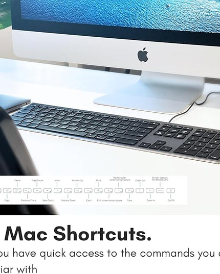 Macally Ultra-Slim USB Wired Computer Keyboard - Works Great as Both a Windows or Wired Mac Keyboard - Compatible Full Size Apple Keyboard with Numeric Keypad for Mac mini, iMac, MacBook - Space Gray