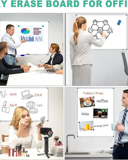 H-Qprobd 3' x 2' Magnetic Whiteboard Large Dry Erase White Board 36"x24" Aluminum Presentation Whiteboard with Long Pen Tray, 6 Markers, 2 Erasers &12 Magnets