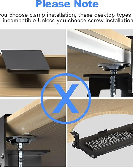Keyboard Tray Under Desk Large C-Clamp 25.6” (30” Including Clamps) x 11.8” Slide-Out Platform Computer Drawer Pull Out Keyboard & Mouse Tray Black DSF4