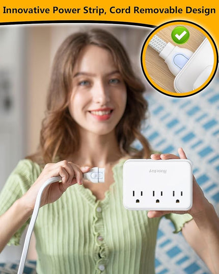 Innovative Power Strip, Cord Removable Design, Huntkey 3 Outlets Non Surge for Cruise, Travel Power Strip with 4 USB Ports (2 USB-C, 2 USB-A), ETL Listed, Customize Cord Length
