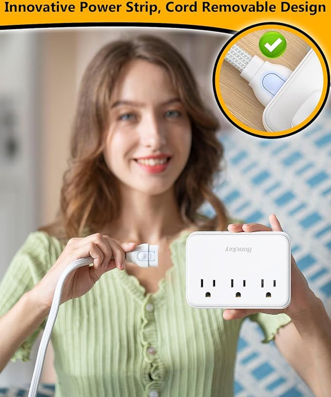 Innovative Power Strip, Cord Removable Design, Huntkey 3 Outlets Non Surge for Cruise, Travel Power Strip with 4 USB Ports (2 USB-C, 2 USB-A), ETL Listed, Customize Cord Length