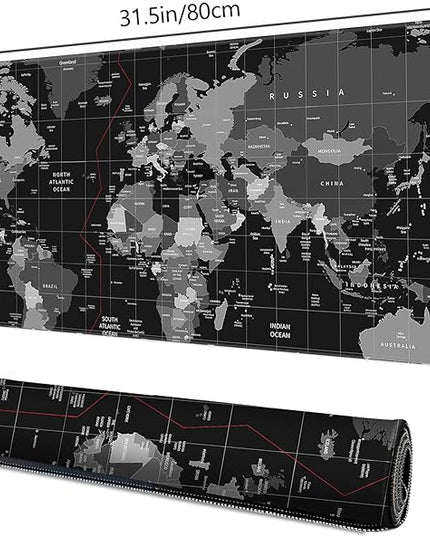 Galdas Gaming Mouse Pad XXL XL Large Long Extended Big Mousepad Non-Slip Rubber Keyboard Desk Pad with Stitched Edges for Laptop Home Office (31.5x11.8x0.08 Inch) … (Black World Map)
