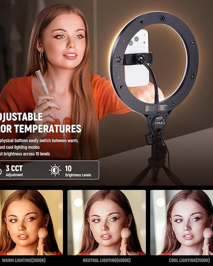 NEEWER Entry Level Version 10.5" Desk Ring Light w Tripod Stand/Phone Holder Compatible with iPhone, Timer/Remote, 10W CRI85+ LED Lighting for Selfie Makeup Streaming Recording Video Conference, N25