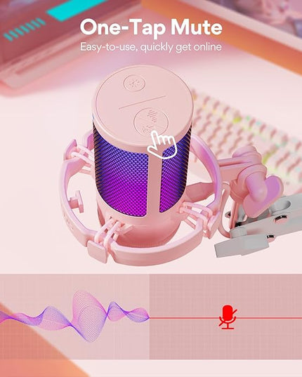 MAONO Gaming USB Microphone with Noise Cancellation, Streaming mic for PC Computer MAC PS4 PS5, All-in-One Kit with Mute, Monitor for Recording, Podcast, Twitch, YouTube, Discord, DGM20S Pink