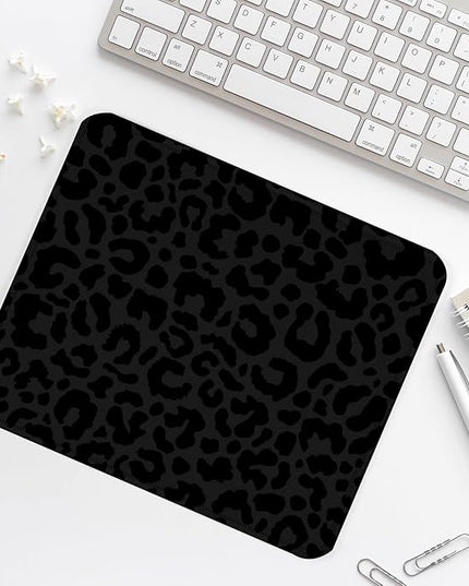 Black Leopard Print Square Mouse Pad,Non-Slip Rubber Base Mouse Pad, Home Office Decoration Desktop Accessory,Laptop Mouse Pad for Office Laptops,9.4x7.8x0.12inch.