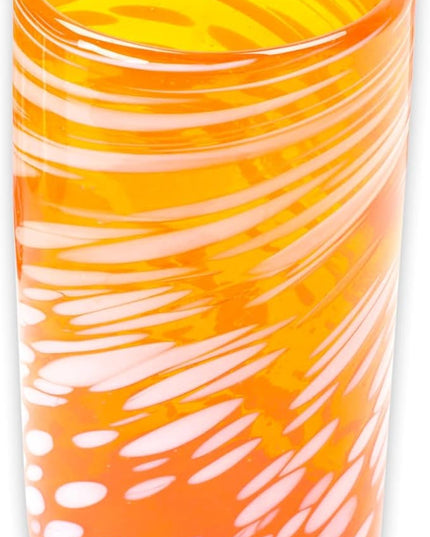 NOVICA Artisan Crafted Handblown Recycled Tumblers Glass | Striped Juice Drinkware | Tableware Glasses | Elegant Style | Emerald Orange | Toxins Free | Mexico 6" H x 3.1" Diam. (Set Of 6)