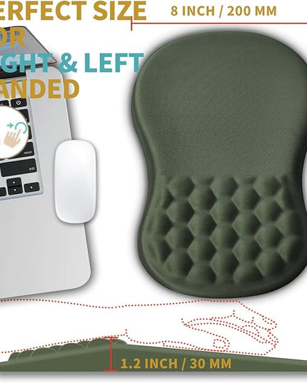 Hokafenle Ergonomic Mouse Pad Wrist Support with Massage Design, Wrist Rest Pain Relief Mousepad with Memory Foam&Non-Slip PU Base, Mouse Pads for Wireless Mouse & Desk (12x8 inch,Olive Green)