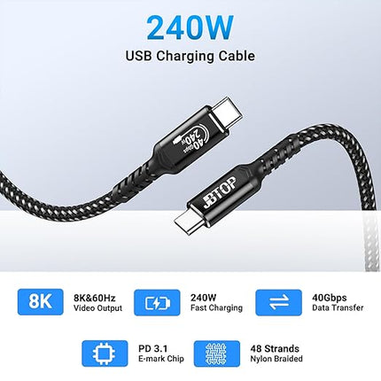 USB 4 Cable(6.6FT, 2packs) Compatible with Thunderbolt 4/3 40Gbps High Speed Type C to USB C Cable Supports 240W Fast Charing and 8K@60Hz Display for iPhone 16/15 MacBook, iPad