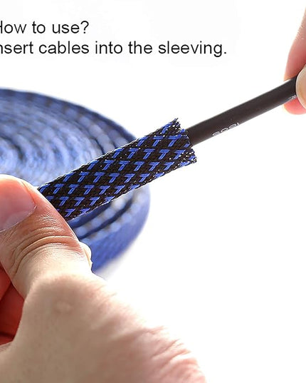 25ft - 1 inch PET Expandable Braided Sleeving – BlackBlue – Alex Tech Braided Cable Sleeve