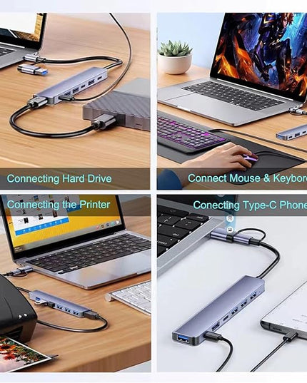 VIENON Aluminum USB C & USB Hub 7-in-1 with USB 3.0, USB-C Ports for PC/Laptops/MacBook Pro/Air/iMac/iPad and More Devices