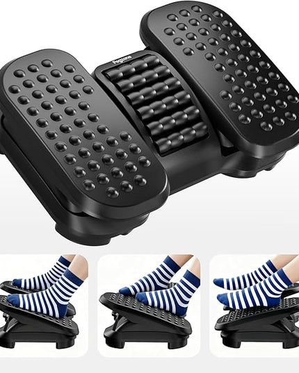 Foot Rest Under Desk with Massage Texture and Roller, Ergonomic Foot Stool with 2 Height Position, Adjustable Foot Rest for Under Desk at Work, Black