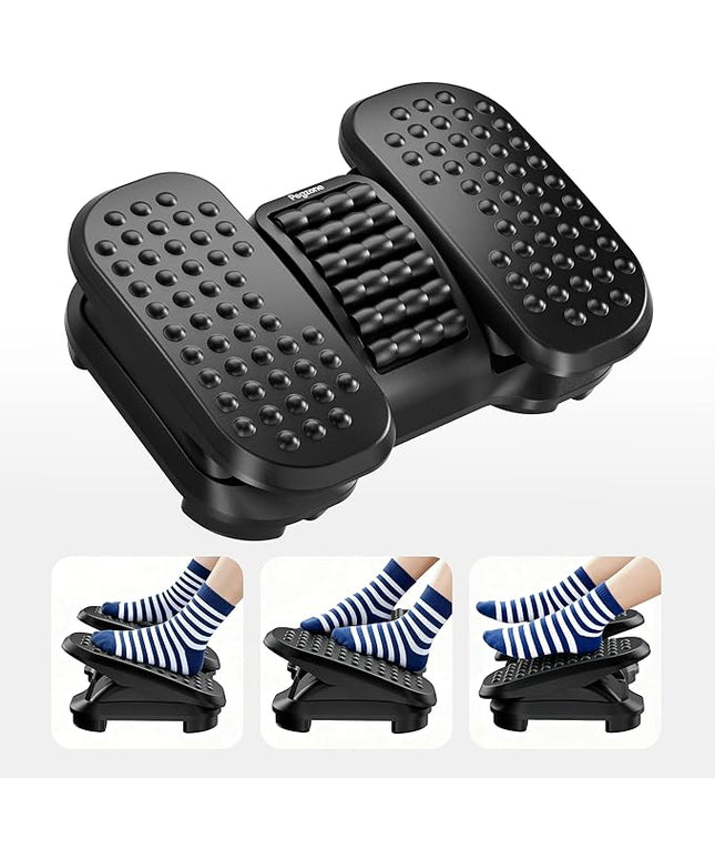 Foot Rest Under Desk with Massage Texture and Roller, Ergonomic Foot Stool with 2 Height Position, Adjustable Foot Rest for Under Desk at Work, Black