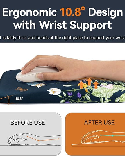Ospelelf Mouse Pad with Wrist Rest Floral Ergonomic Comfortable Pain Relief Mousepad Wrist Support for Computer Office