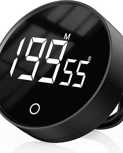 Digital Kitchen Timer, Rechargeable Magnetic Visual Timer with Large LED Display, Adjustable Volume for Classroom, Cooking, Fitness, Baking, Kids Learning & Teaching (1, Black)