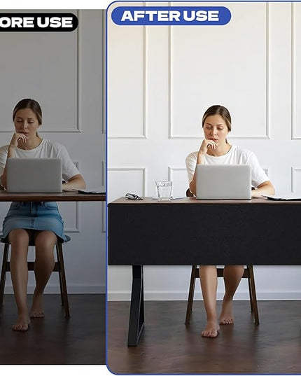 Under Desk Privacy Panel, 62"x15" Self-Adhesive Modesty Screen, Heavy Duty Canvas Skirt for Easy Privacy on Sit-Stand Desks in Home Studio & Office, Black (2-Pack)
