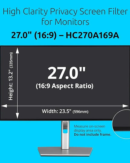 Kensington High Clarity Privacy Screen for 27 inch 16:9 Widescreen Monitor, Easy Installation Computer Privacy Filter for Desktop, 2H Hardness Protection, Compatible with LG Samsung Dell, HC270A169A