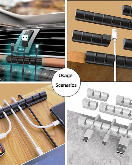 11PCS Cable Management Cord Holder Organizer, Magnetic Cable Clips Adhesive Wire Keeper, Under Desk for Bedside Nightstand Table Desktop USB Wall Car Office Workspace Accessories (Black)