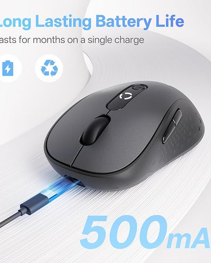 XBG B15 Tri-Mode Wireless Mouse, Bluetooth 5.0/4.0 & 2.4G, 5 Adjustable DPI, Type-C Rechargeable with 3-Level Battery Indicator, Ergonomic Silent Design for Office/Laptop/Travel