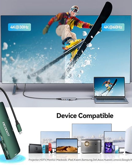 Acodot 9 in 1 USB C Hub - 4K@60Hz HDMI Adapter, 3 USB 3.0 Ports, SD/TF Card Reader, 100W PD, Multiport Adapter for MacBook Pro, Air, HP, XPS, Green
