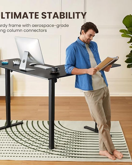 ErGear L-Shaped Electric Standing Desk, 63 inches Double Motor Height Adjustable Sit Stand up Corner Desk, Large Home Office Desk Computer Workstation, Black