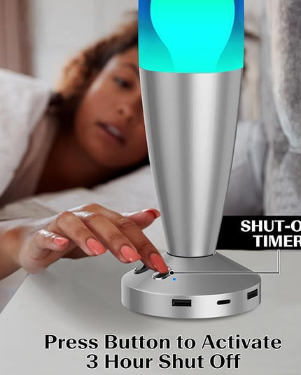 JAMBO 16-Inch Beautiful Lamp with Wax, Relaxing Night Light Home Decor, Extra Tall, Living Room Office Bedroom Lamp for Adults, Teens, Kids (USB, Auto Shut Off, Silver Base, Blue Liquid, Yellow Wax)