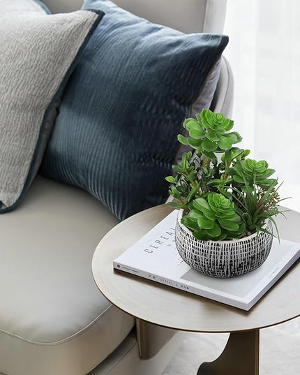 Villa Como 10” Large Succulents Plants Artificial in Ceramic Pots Potted Faux Succulent Arrangement with Black Bowl Pots Fake Desk Succulents Plants for Home Bathroom Shelf Table Indoor Decor
