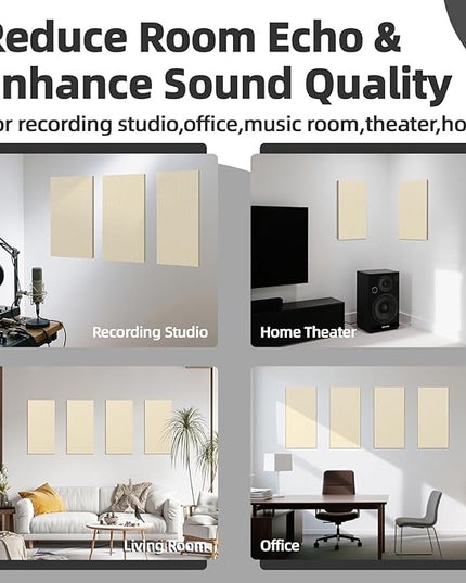 Art3dwallpanels 8 PCS Acoustic Panels, 24''x12'' Fabric Soundproof Wall Panels, Easy-Hook Mounting Sound Absorbing Panels for Studios, Office, Home Theater, Linen