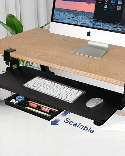 Desktop Keyboard Tray, Pull-Out Under The Table, 26.77 "X 11.81" Large-Sized Keyboard Tray, C-Shaped Lip Holder, Easy to Install, Suitable for Home Learning and Office Use(Black)