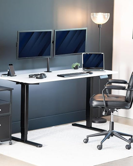 VIVO Electric 60 x 24 in Dual Motor Sit Stand Desk, Memory Height Adjustment, 2B Series, White Dry Erase Top Black Frame, DESK-KIT-2B6WE
