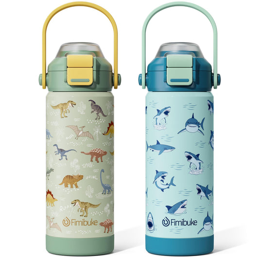 Fimibuke 18oz Kids Insulated Water Bottle with 2-in-1 Straw & Spout Lid