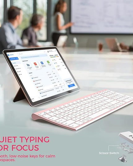 iClever BK10 Bluetooth Keyboard, Wireless Rechargeable Ultra-Slim Keyboard with Long Battery Life, Compatible with iOS, Android, Windows, Mac for iPad, Tablet, Laptop, PC, Phone
