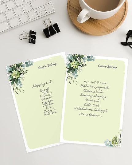 Modern Greenery Personalized Sticky Note Pads / 4" x 6" Repositionable Sticky Note Set/Set of 3 Illustrated Custom Botanical Pads