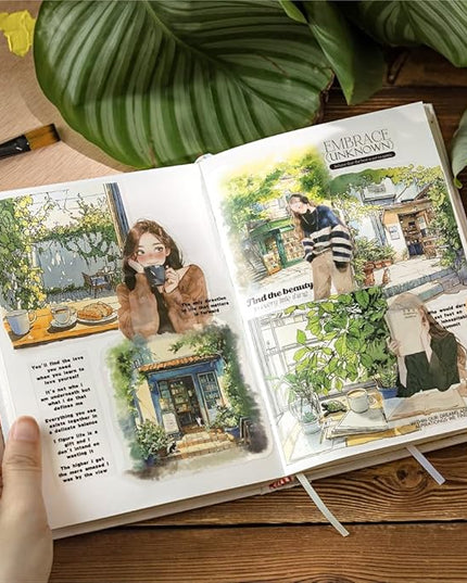 Dwpetzo 90 Pieces Large Seasons Scenery Stickers for Journaling, Watercolor Sylte Transparent PET Stickers for Scrapbooking, Junk Journal Supplies, Collage, Scrap Book, DIY Crafts Arts