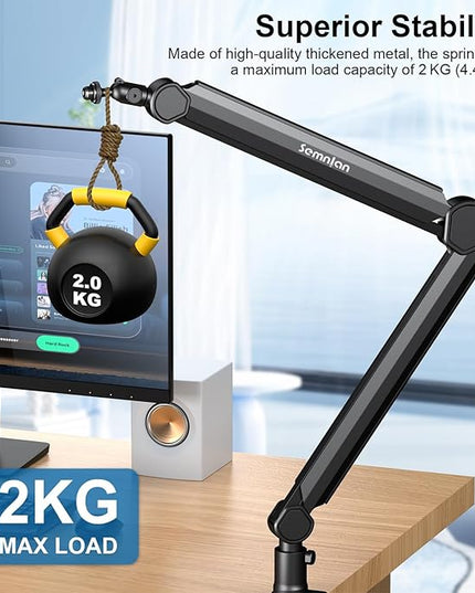 LM08 Mic Arm Stand, 360° Microphone Stand with Cable Management Channels, Desk Clamp, Thread Adapter, Fully Adjustable Built Podcast Mic Boom Arm for Streaming Gaming Recording Black