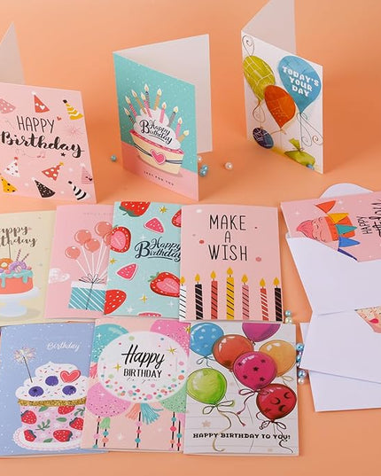 FUHITIM Birthday Cards,25 Pcs Blank Cards with Envelopes & Stickers,25 Design,4x6 Inches Happy Birthday Card,Birthday Card for Kids,Friends,Family and Colleagues